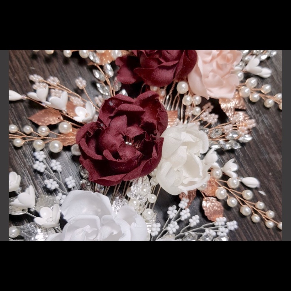 Burgundy Faux Flower Comb